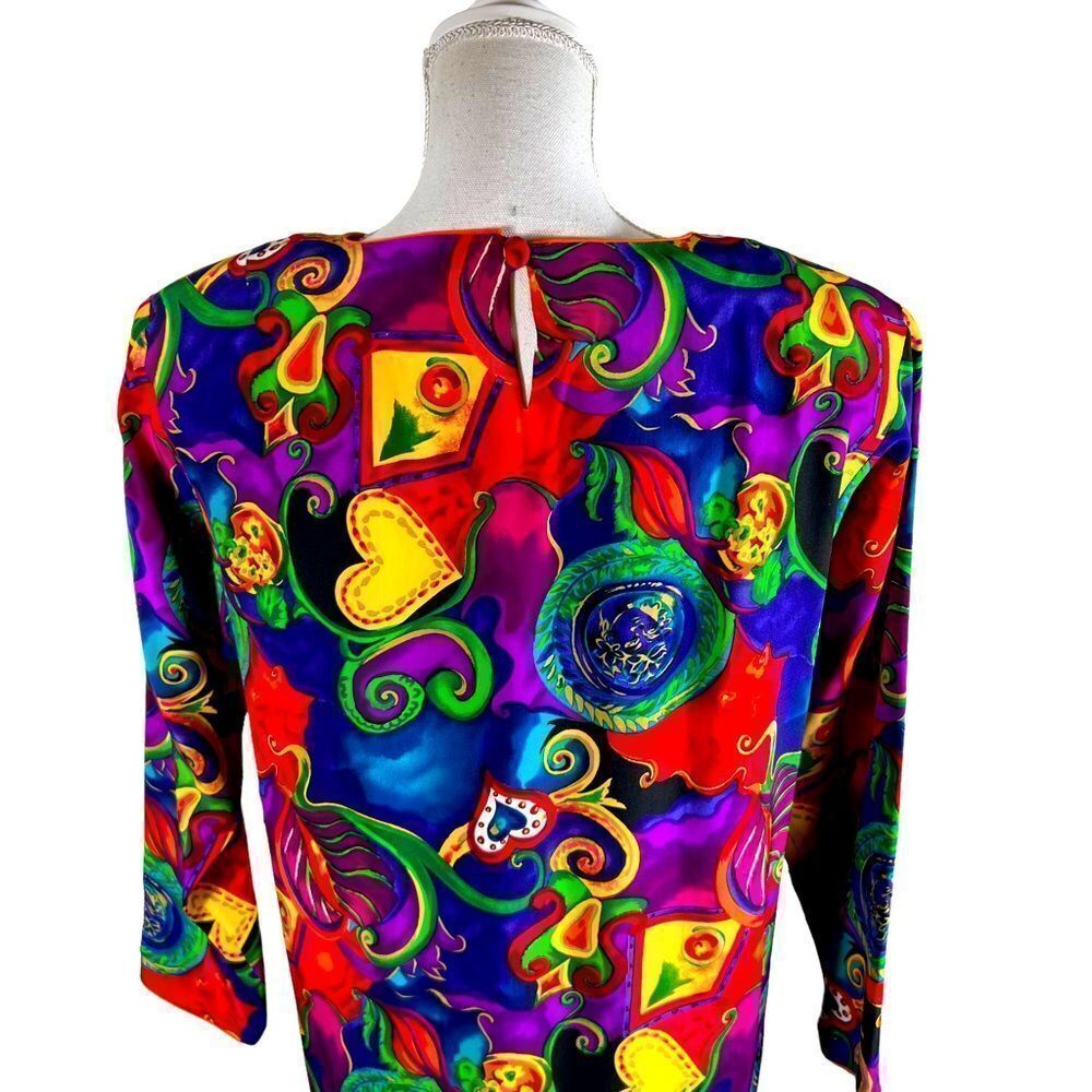 Vintage Pat Argenti Vibrant Psychedelic Vibrant Pure Silk Dress - Picture 6 of 10